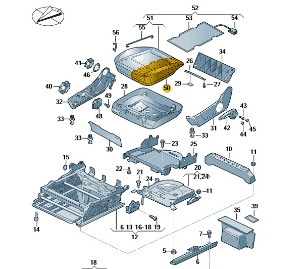 Verstärktes Sitzpolster Sitz Fahrersitz vorn links Original VW T5 T6 7E0881375G
